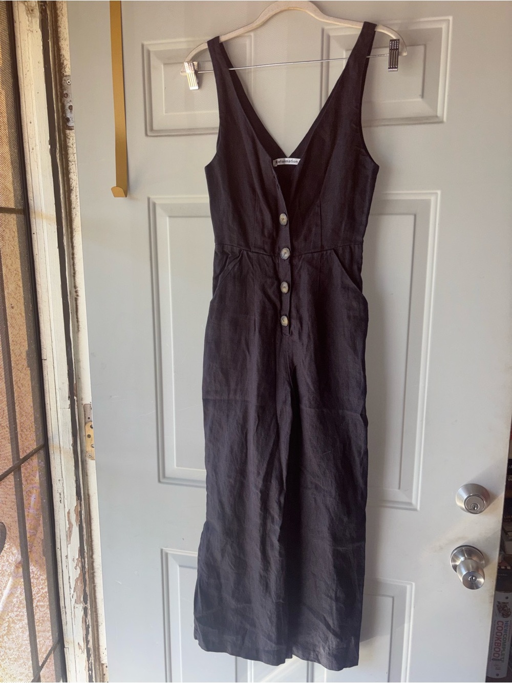 Reformation black linen jumpsuit size XS